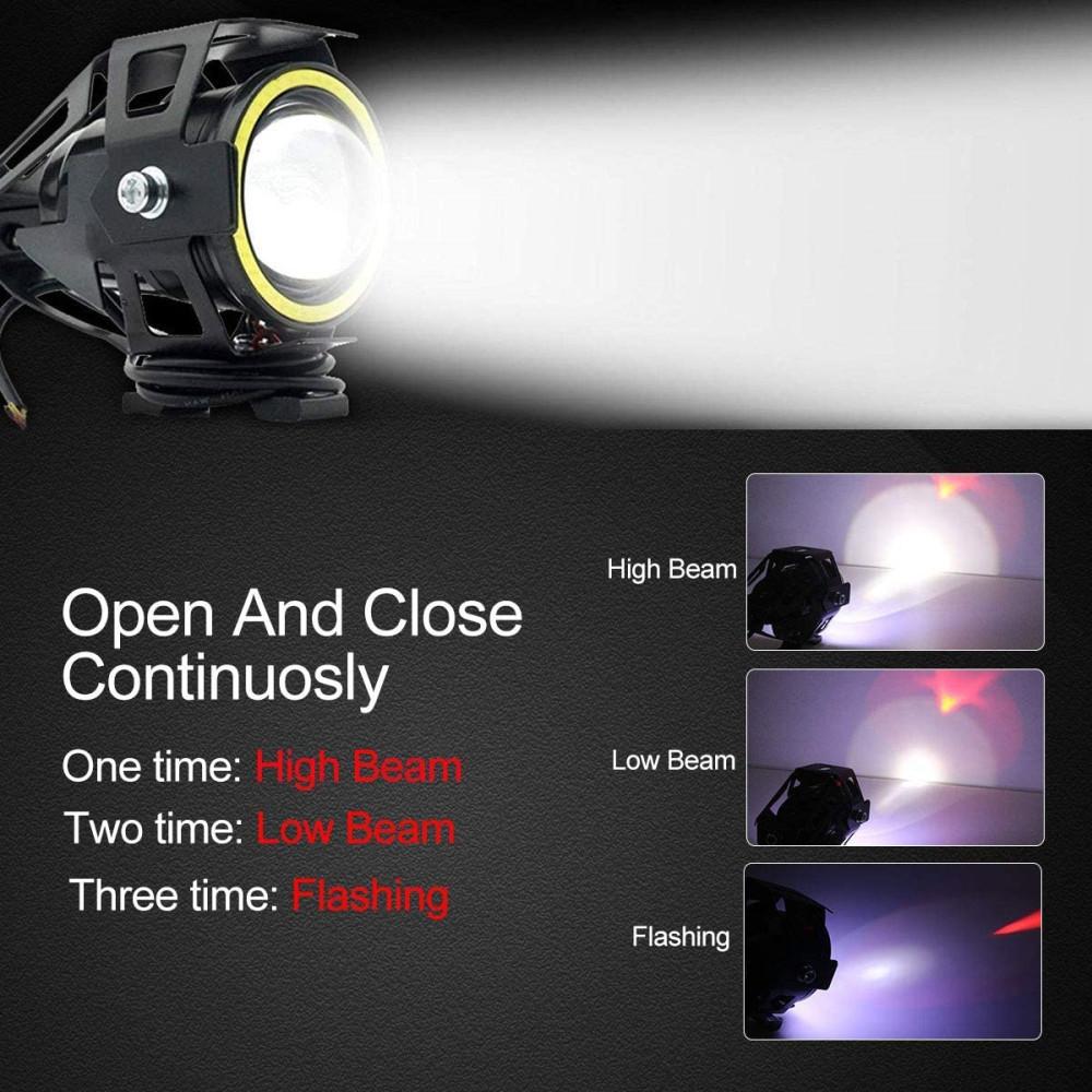 U7 LED Motorcycle Headlight Angel Eyes Spotlight Headlamp Super Bright Fog Lights Spotlights U7 Mini Moto Auxiliary Driving Lamp