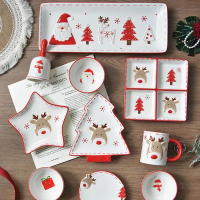 Christmas Day Style Ceramic Dinner Plate Snowman Bells Separator Plate Santa Claus Small Bowl Mug Christmas Ornaments Gifts