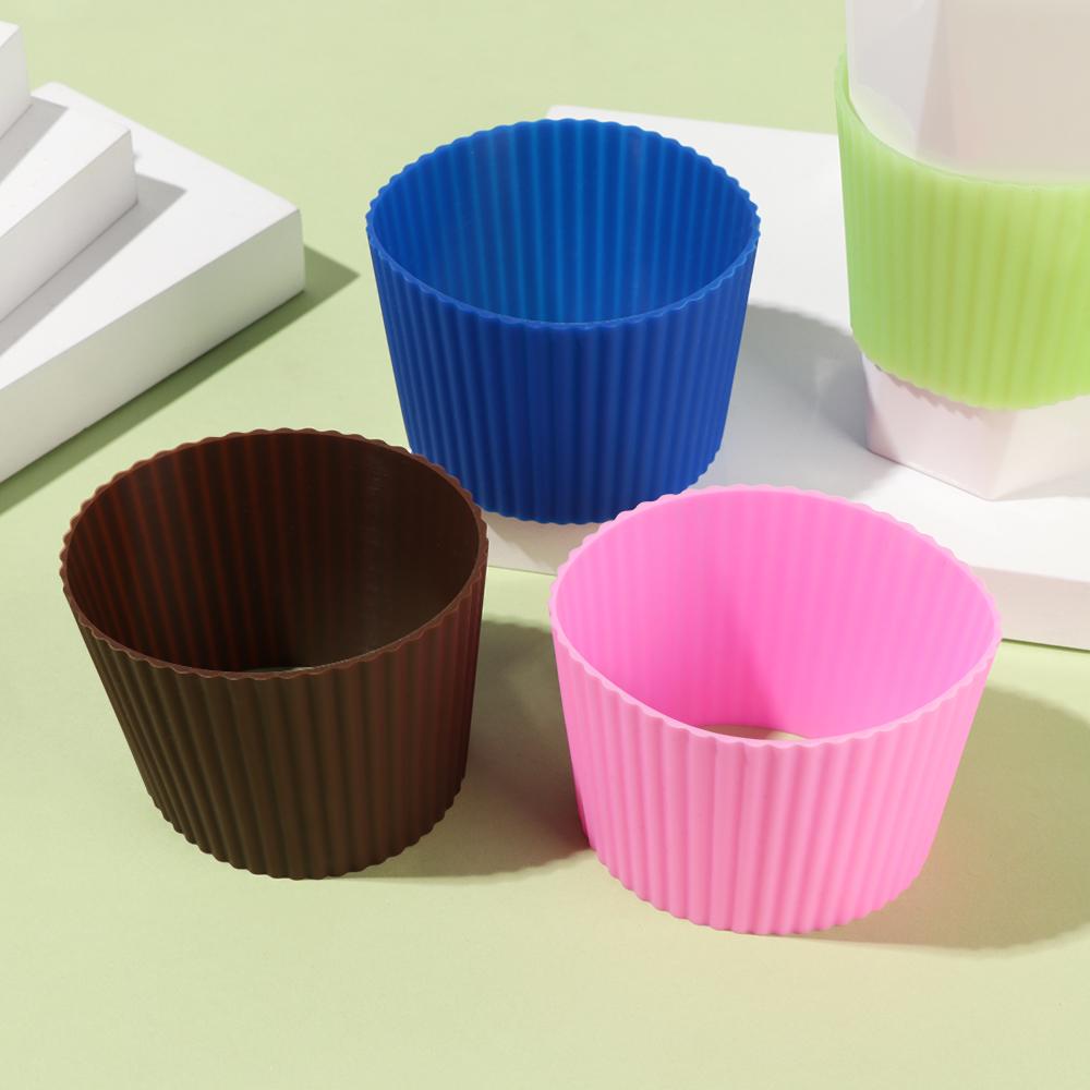 Vertical Stripe Silicone Non-slip Heat Insulation Cup Cover Durable Anti-fall Bottle Sleeves Water Cup Coasters Home Suppiles