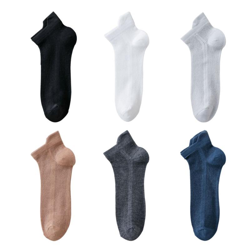 5 Pairs of Men's Summer Thin Low Top Sweat Absorbing Exercise Breathable Shallow Mouth Do Not Fall Off with Mesh Boat Socks