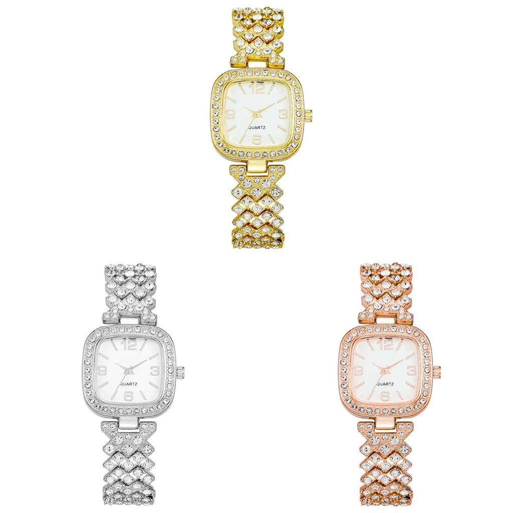 Fashion Square Diamond Embellished Women Watch With Quartz Movement For Gift Or Office Use