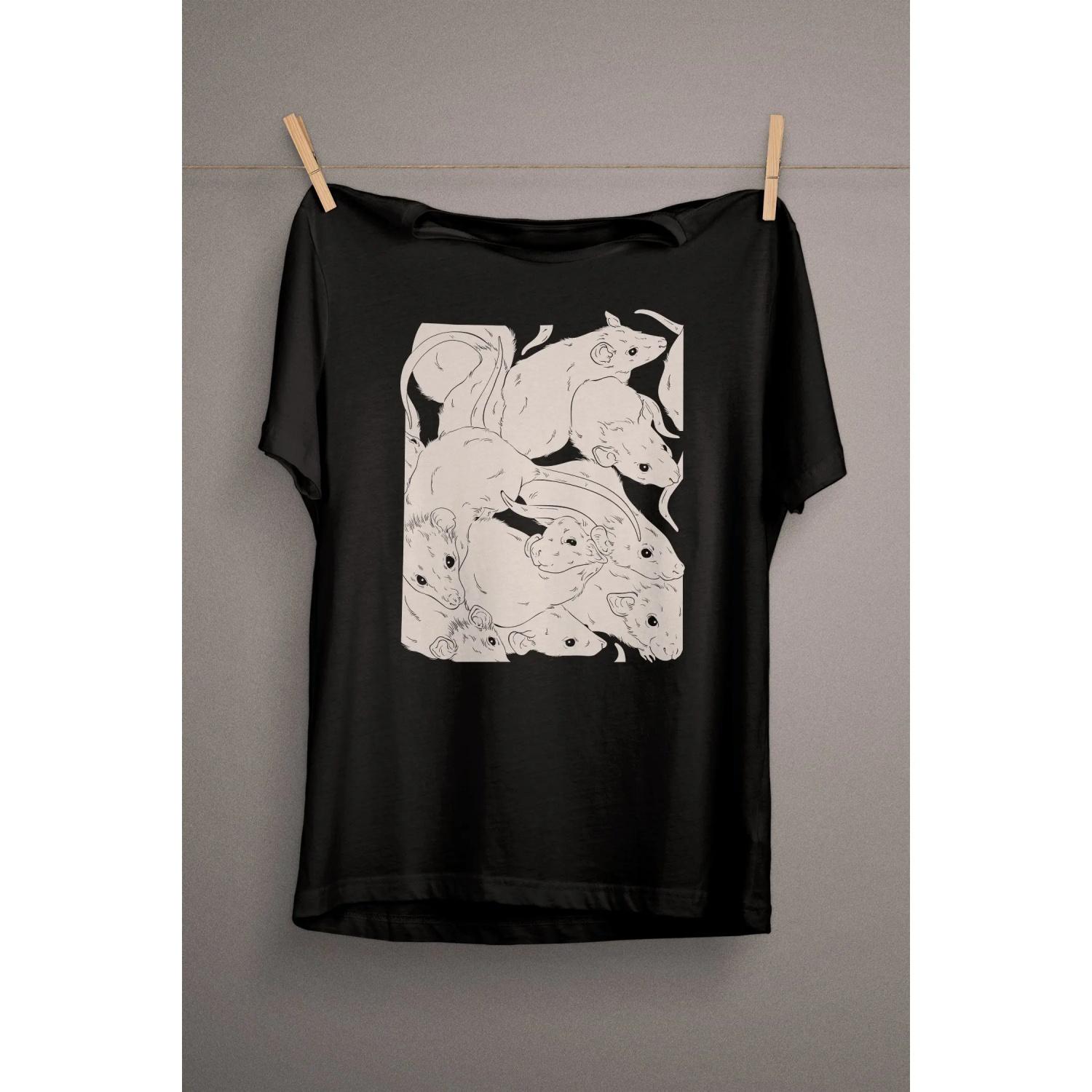 Creepy Cute Rat Shirt Rat Lover Tee Cool Gothic T-shirt Women Punk Style Tees Grunge Graphic Tee Hipster Tops S