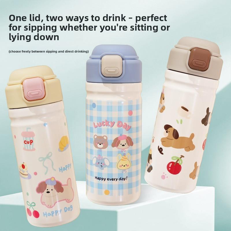 Cartoon Jump Lid Insulated Water Bottle With Stainless Steel Inner For Kids And Students