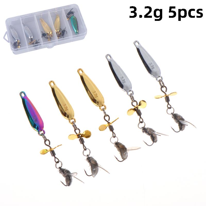 5Pcs Fly Spinning Propeller Metal Sequins Insect Soft Bait Micro Fishing Flies Fly Fishing Hook Trout Bass Fishing Lure Baits