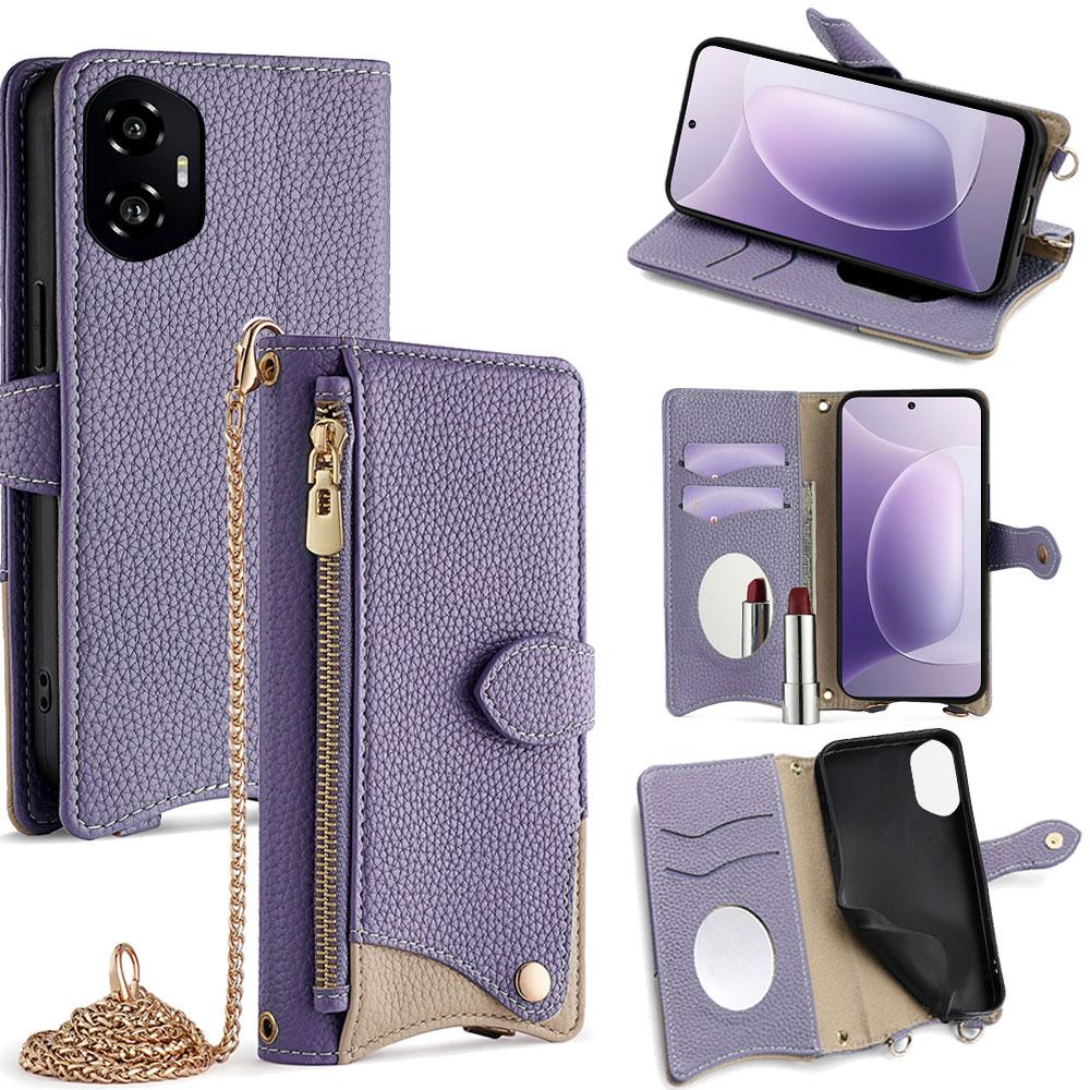 

For Honor 300 Leather Case Wallet Stand Cover Irregular Tail Style with Chain Strap Purple