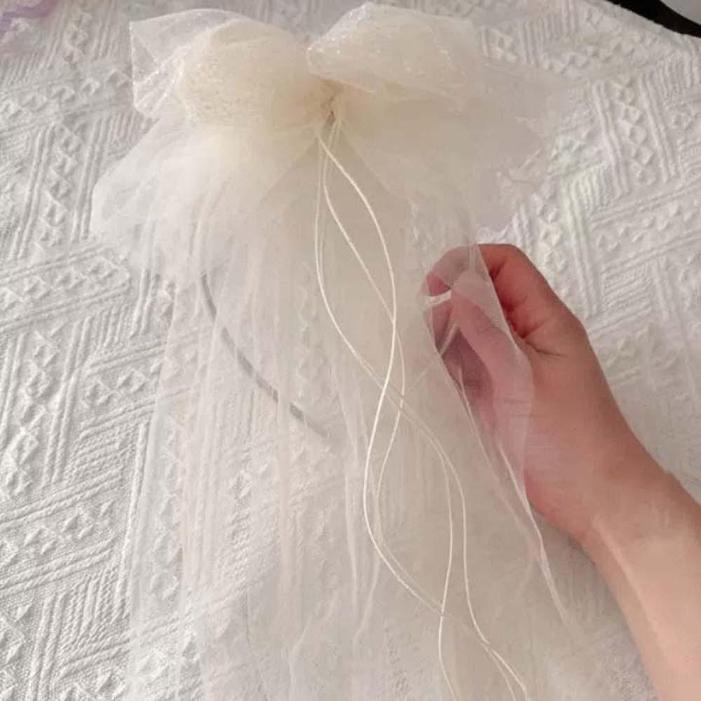 Flowing Bow Veil Hair Hoop Polyester Bridal Tulle Fashion Girls Head Gauze  Party Cosplay