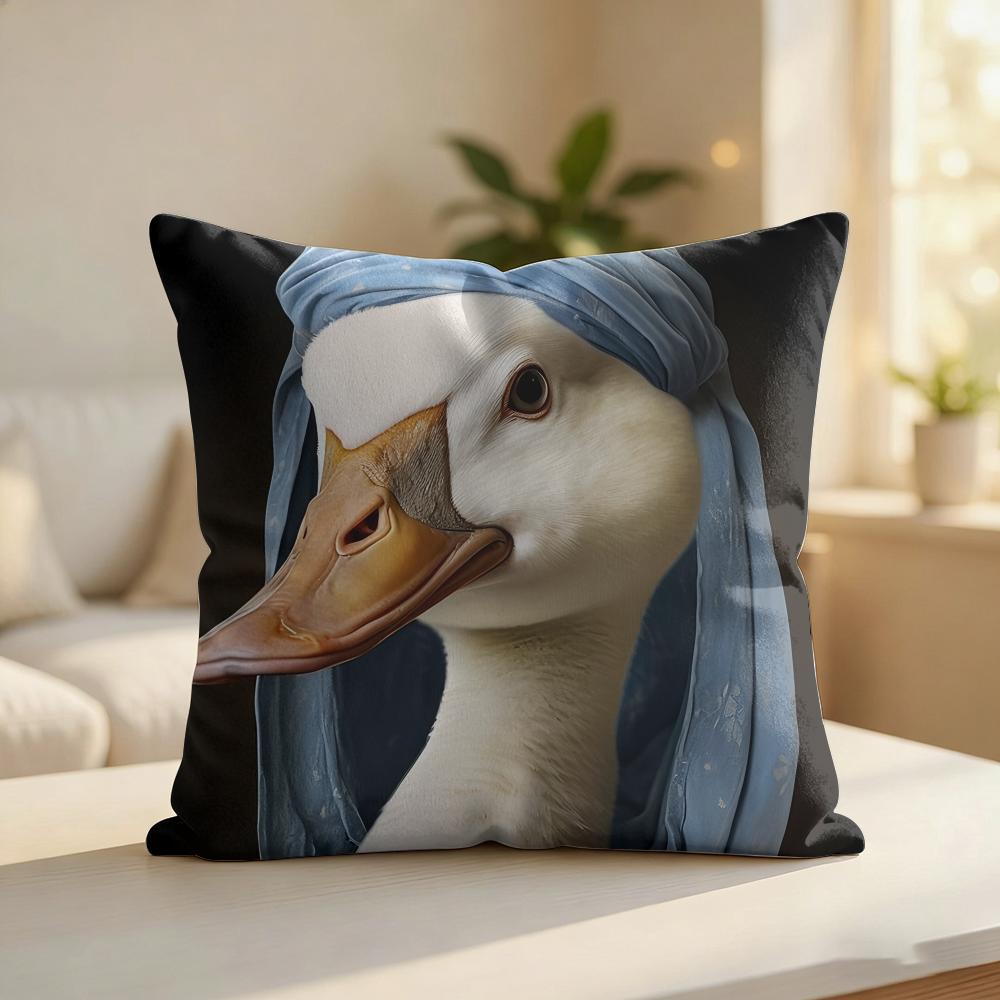 Cute Funny Goose Duck Art Cushion Cover Silky Short Plush Invisible Zipper Dustproof Sofa Pillow Case For Home Decor