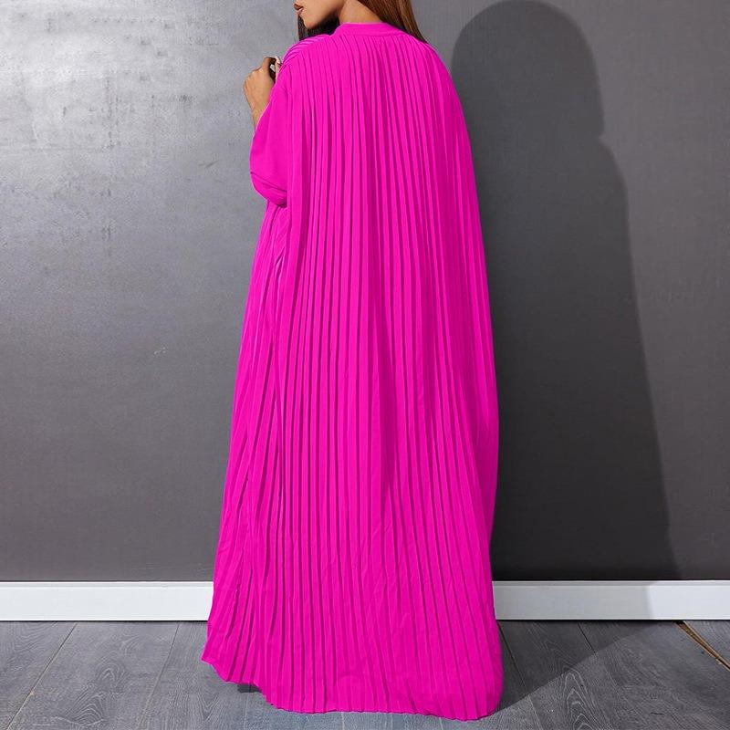 Women's Fashion Spring Fall Solid Color Print Long Sleeve V-Neck Loose Waistline Casual Dresses