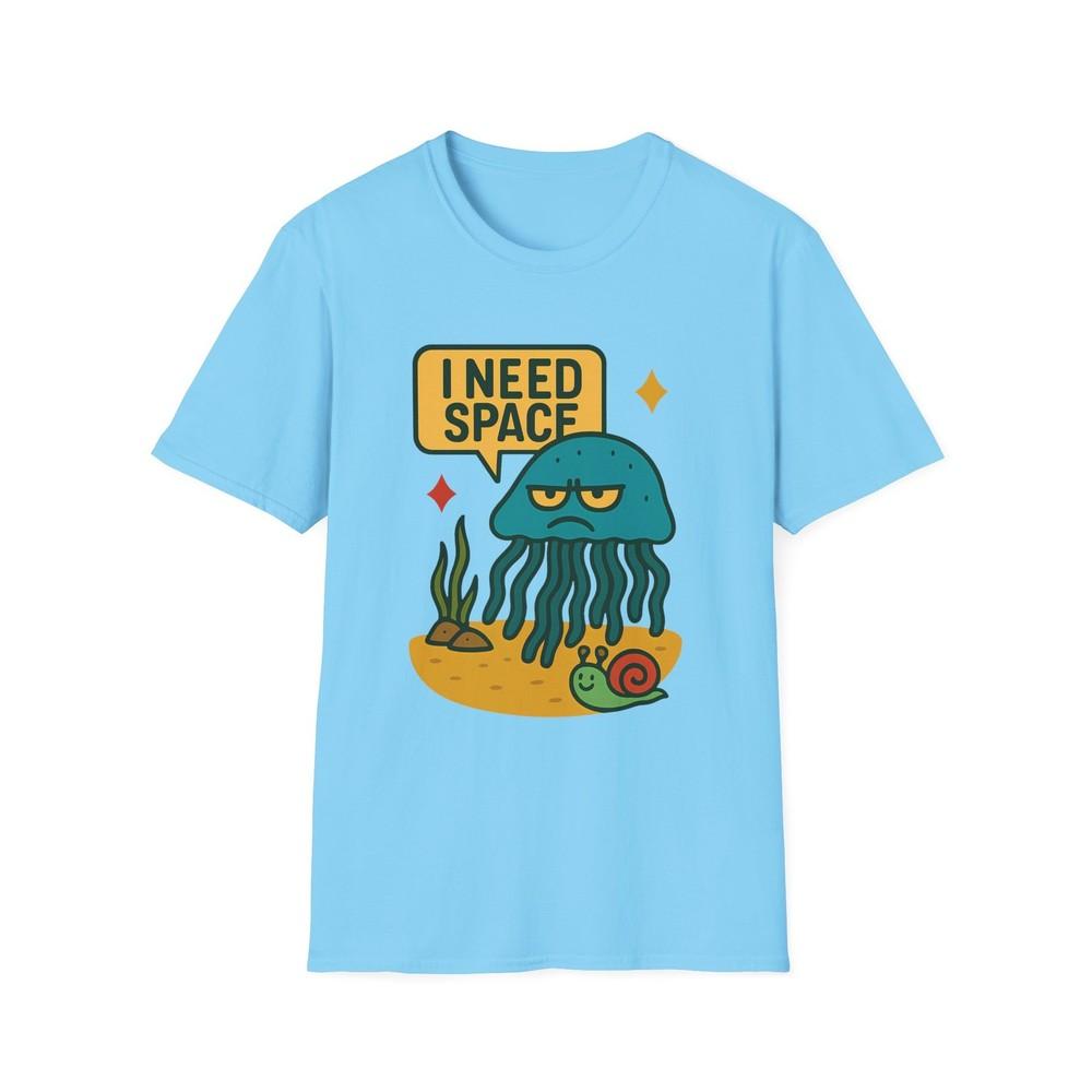 

Unisex Softstyle Grumpy Jellyfish “I Need Space” T-Shirt: Funny, Ocean, Moody XL