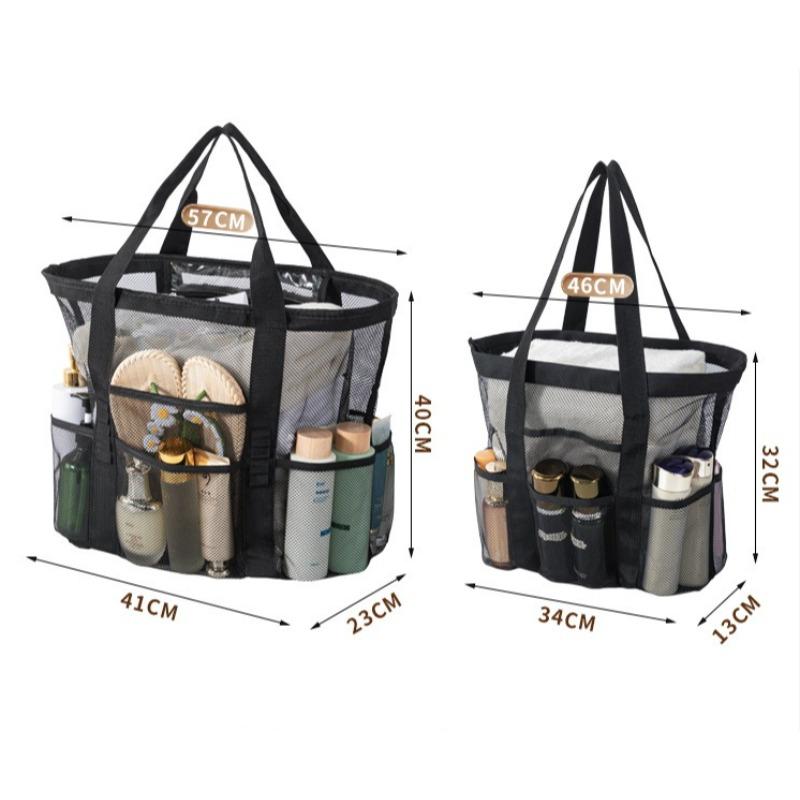 Summer Essentials Large Sandproof Mesh Beach Tote Bag with Pockets, Foldable Portable Shoulder Bag, Large Capacity Multi-Pocket Storage for Beach