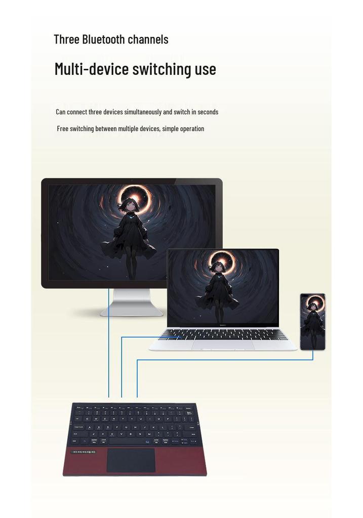 Foldable Leather Bluetooth Keyboard with Touchscreen for Tablet, iPad, Phone, Computer - Perfect for Business & Travel.