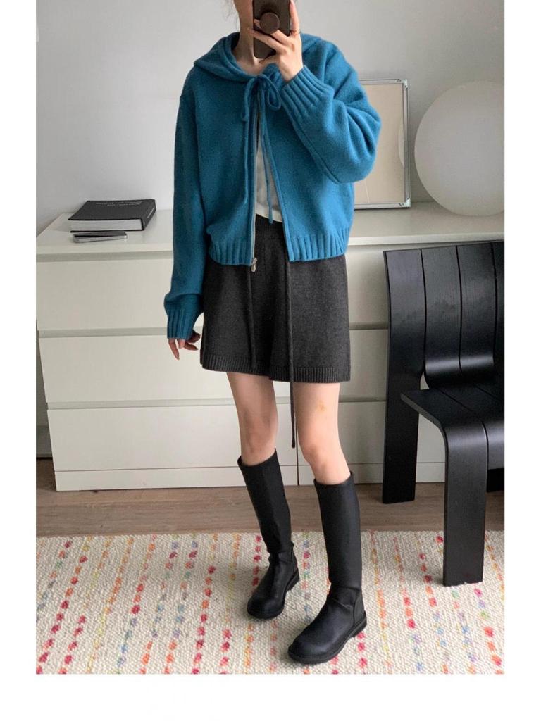 Women's High Waist Knitted Wide-Leg Shorts, Autumn/Winter 2025 A-Line Casual.