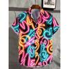 Herren Hemd mit Neon-Print, Kragen, Knöpfen, Kurzarm, Lässig, Sommerkleidung, Hawaiihemd, Streetwear für Herren