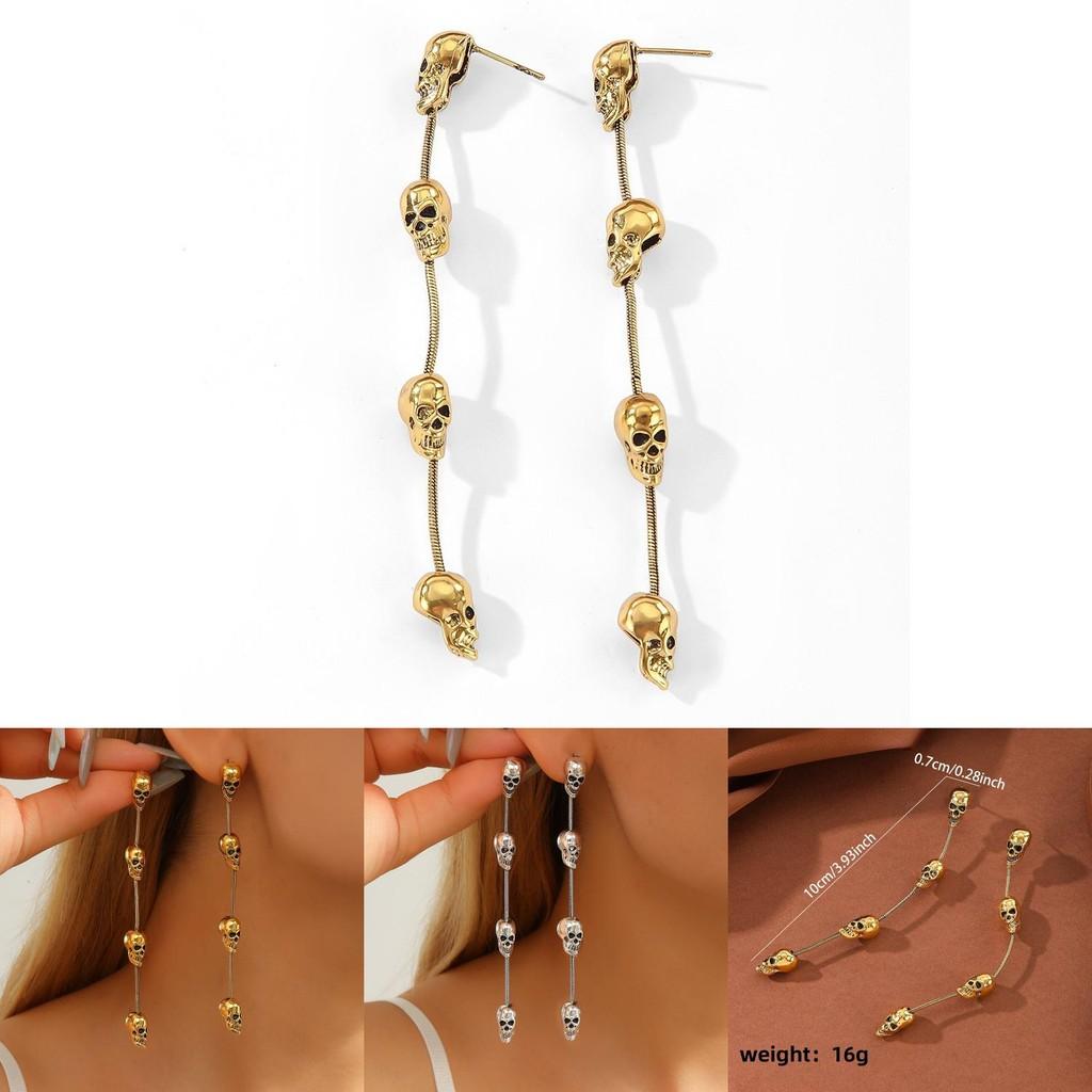 Halloween Skull Dangle Earrings With Gothic Alloy Metal For Women Party Wear