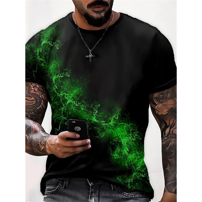 Men's T-shirt 3D printed with colorful striped pattern short sleeved shirt