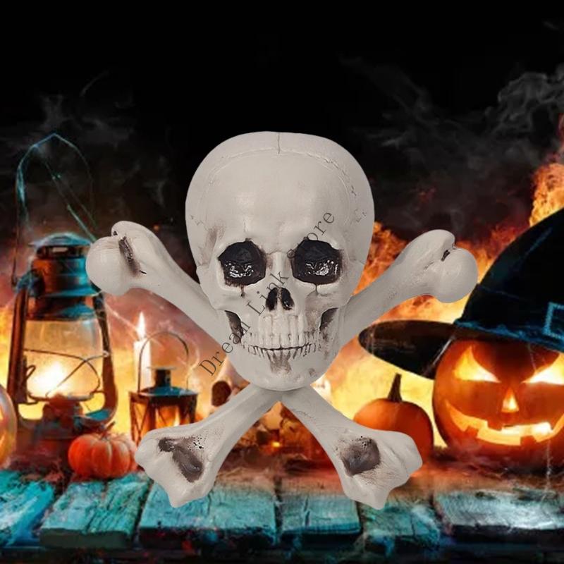 Q1FD Realistic Plastic Skull And Crossbones Skeleton Halloween Decoration For Indoors Outdoor Horror Party Home Decors
