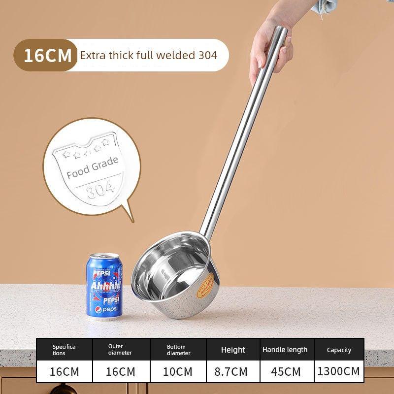 Extra Thick Bailer 304 Stainless Steel Spoon Water Ladle Kitchen Extended Handle Canteen Porridge Ladel Soup Scoop Bailer