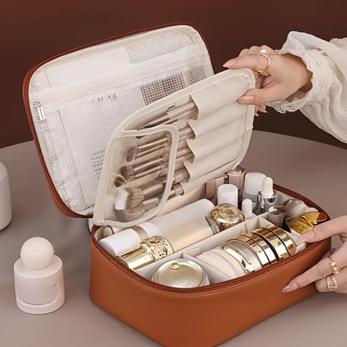 

Многослойная съемная косметичка большой емкости, дорожная косметичка из синтетической кожи, универсальная портативная сумка для хранения косметических принадлежностей,