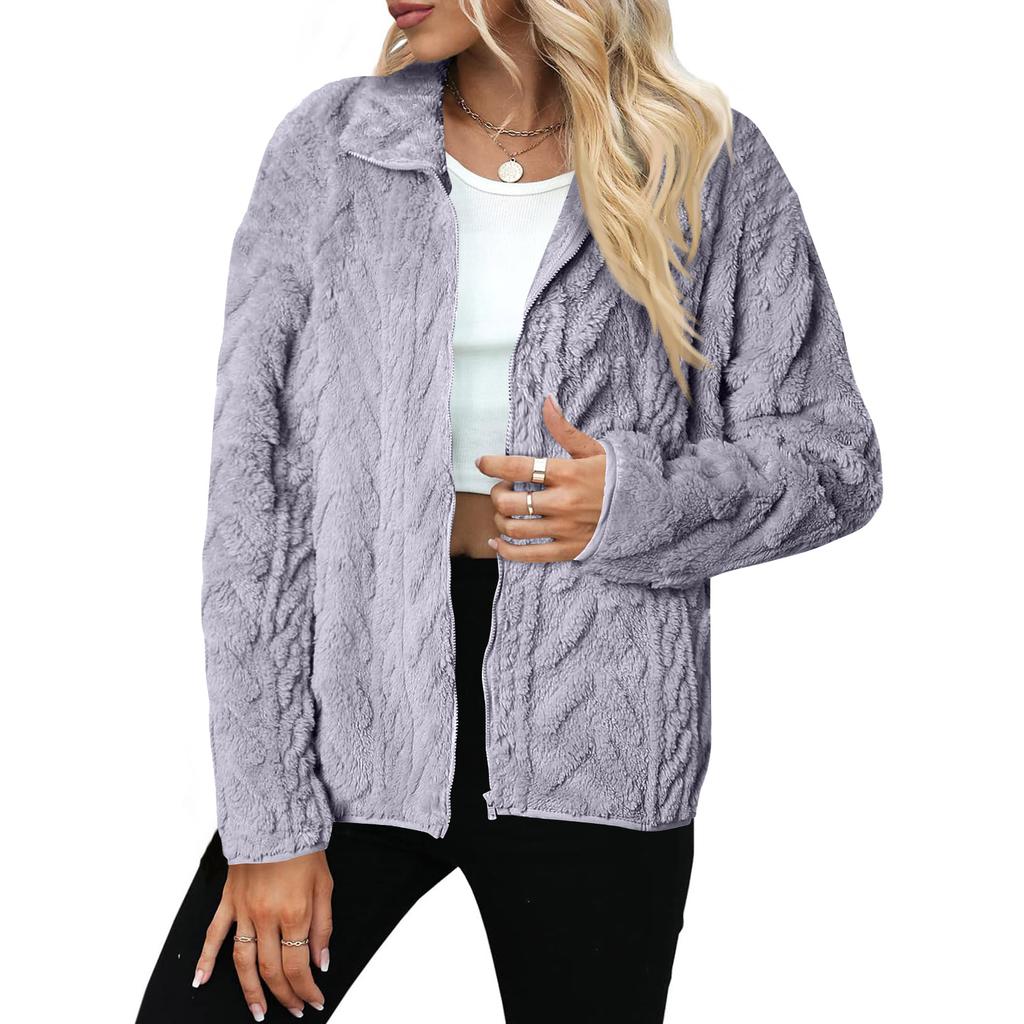 Women's Casual Zipper Knitted Stand Collar Sweater Long Sleeve Warm Coat