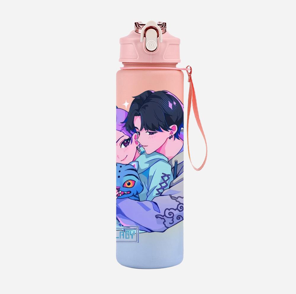 750Ml Water Bottler Anime K-Pop Demon Hunters Printed Character Water Cup Large Capacity Outdoor Portable Rope Drinking Bottle for Boy Girl Gift