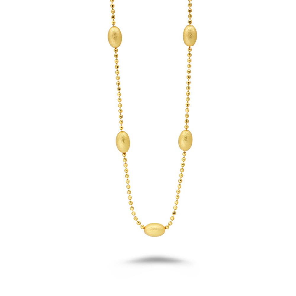 Emotional Factory 925 Sterling 14K Gold Plated Jewelry Brushed Olive New Long Sweater Chain Silver Bead Necklace 45cm