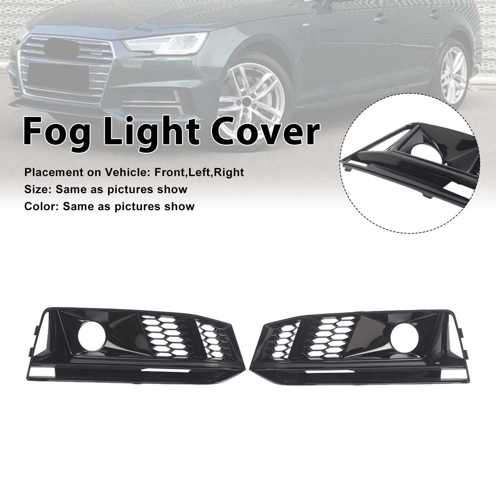 2PCS Black Front Bumper Foglight Grill Grille Fit A4 B9 S4 2016-2019