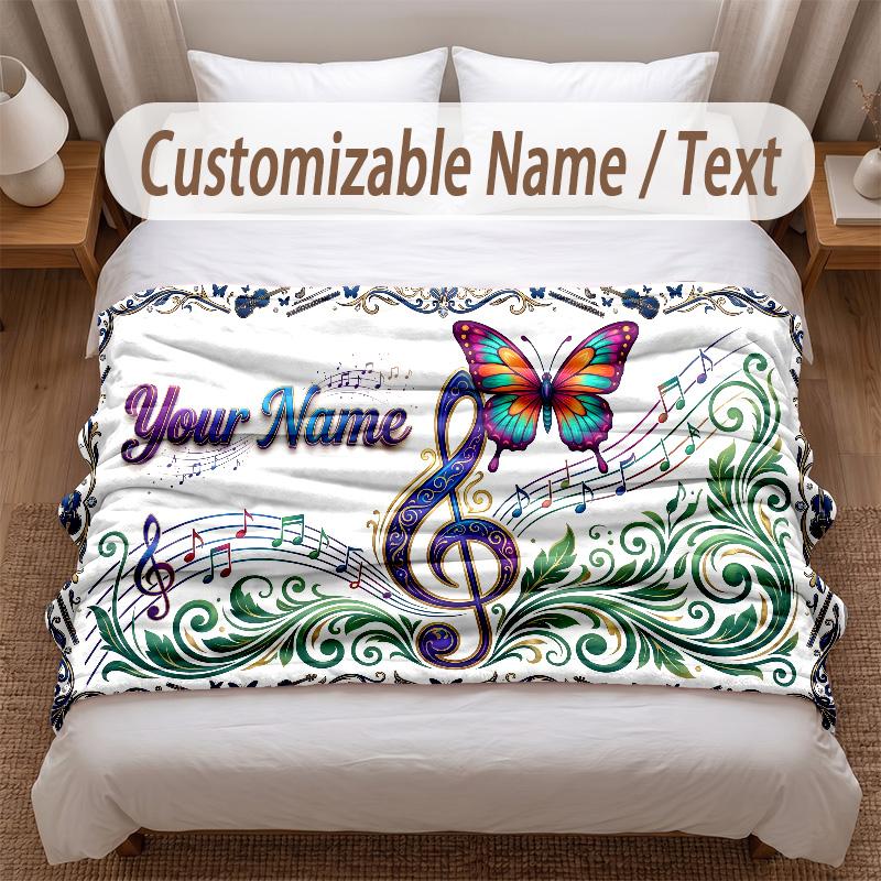 Music General Theme Soft Blanket Personalized Custom Name Text Print Warm Blanket Home Sofa Bedroom Decor