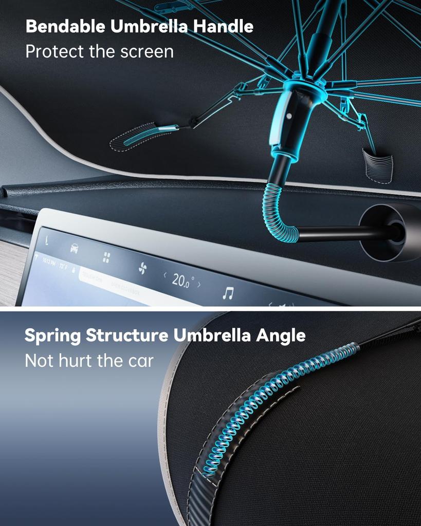 For Tesla Model Y/3 2020-2026 Windshield Sun Shade Umbrella Nano-Ice-Crystal Coatings Protect Car from Sun Rays & Heat Damage