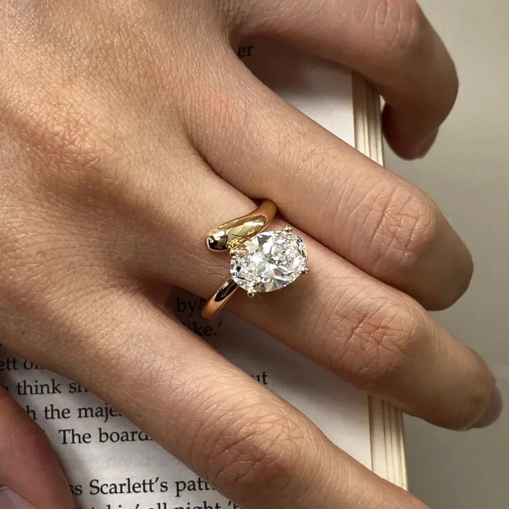 18k Gold with Cultured Diamond French Summer One Diamond Ring Wave Ring Arm Women's Ring