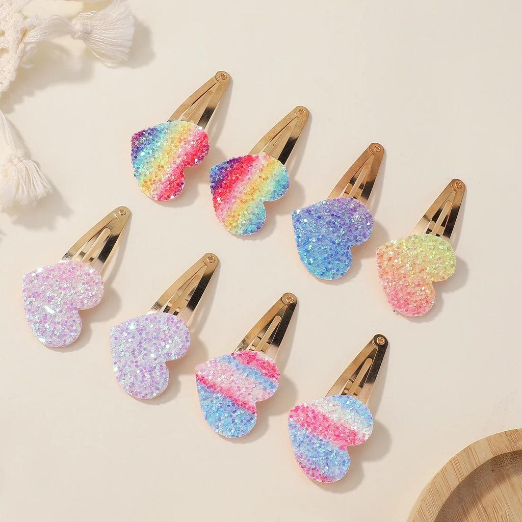 8Pcs Fashion Glitter Rainbow Flower Rabbit BB Handmade Hairpins For Cute Girls Hair Clips Barrettes Headwear Hair Accessories
