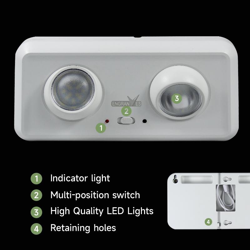 Emergency Light with Dual Adjustable LED Lamp Heads Wall Mounted Battery Backup Evacuation Lamp Handheld Fire Fighting Light