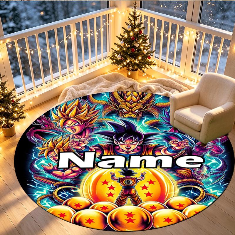 Custom Name Personalized Anime Print Round Rug, Versatile Home Decor Carpet, for Playroom, Apartment, Balcony, Entryway, Hallway Gift