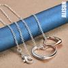 925 Sterling Silver Rose Gold Double Heart Pendant Necklace Fashion Wedding Jewelry