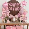 Pink Balloon Set with Bow, Birthday Letters, Colorful Confetti Balloons for Princess Tea Party, Birthday Proposal