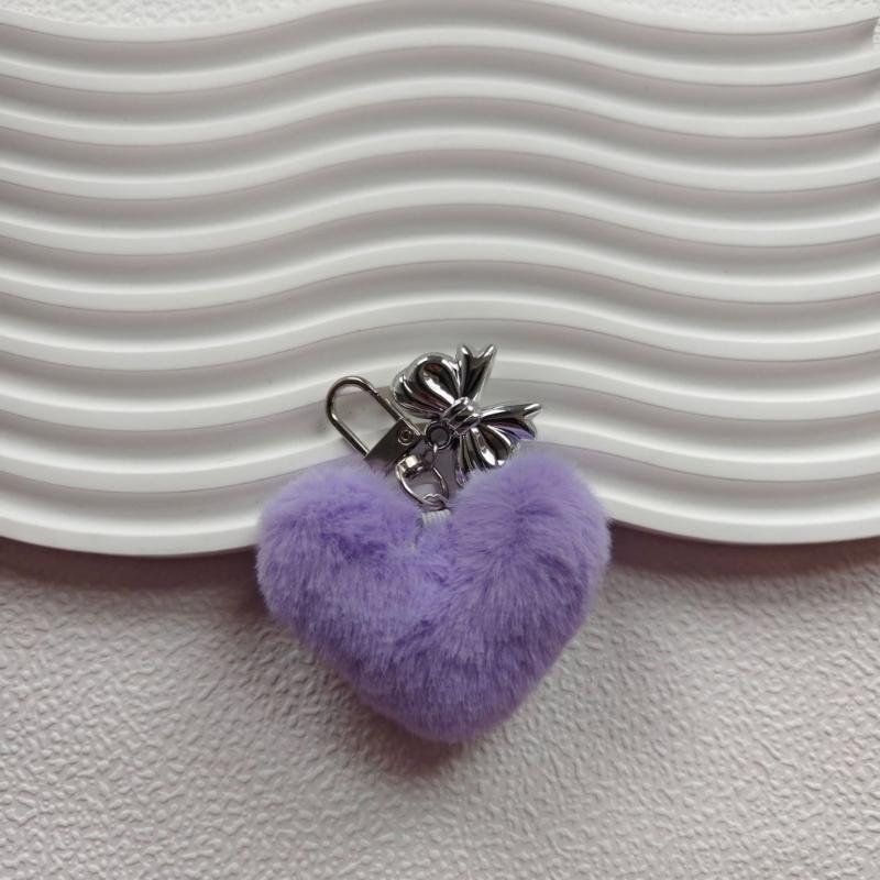 Sweet Plush Heart Bowknot Keychain Pendant Lovely Hanging Decorations Keyring Charm for Purse Bag Backpack Handbag