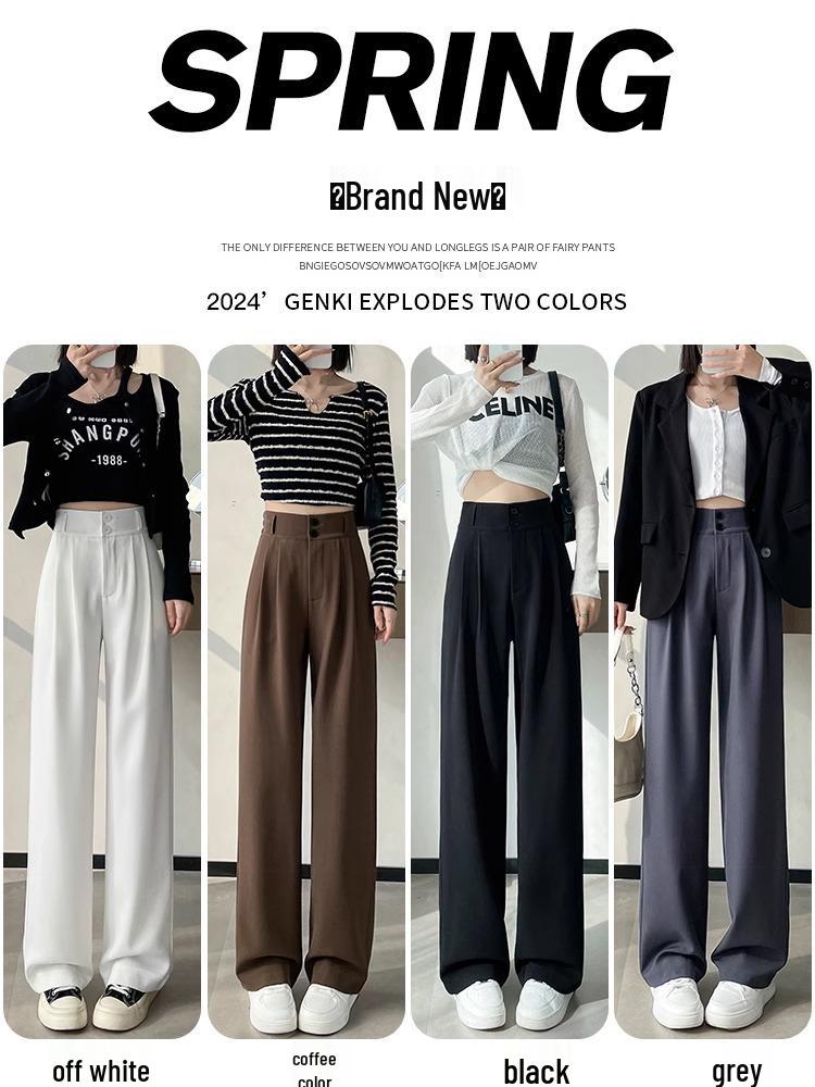 Summer 2025 Women's High-Waist Slim Fit Ice Silk Wide-Leg Pants