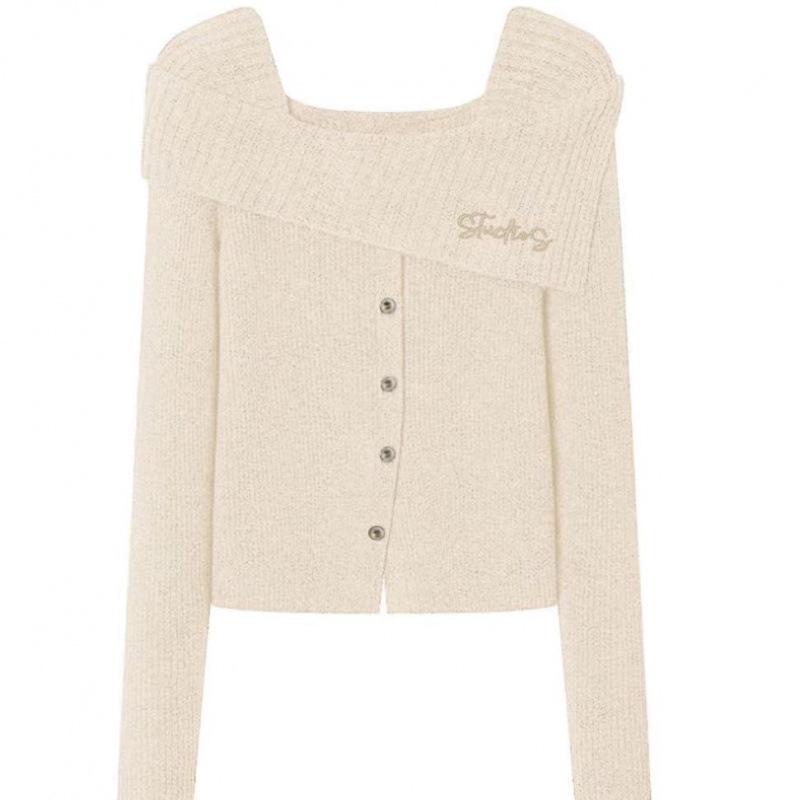 Women's Autumn 2024 European Square Neck Off-the-Shoulder Slim Knit Sweater Top