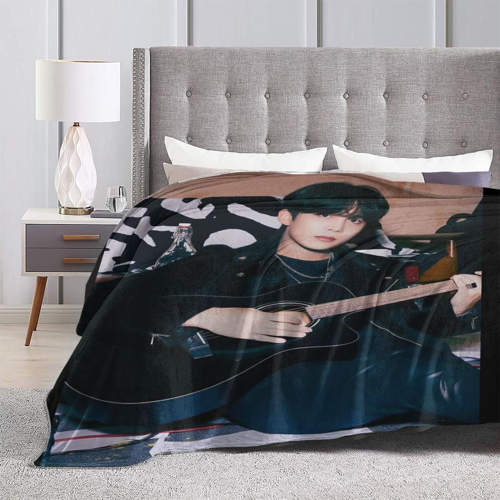 Jongho Korean Singer Soft Durable Blankets Ateez Guitar Camping Throw Blanket Winter Design Flannel Bedspread Sofa Bed Cover