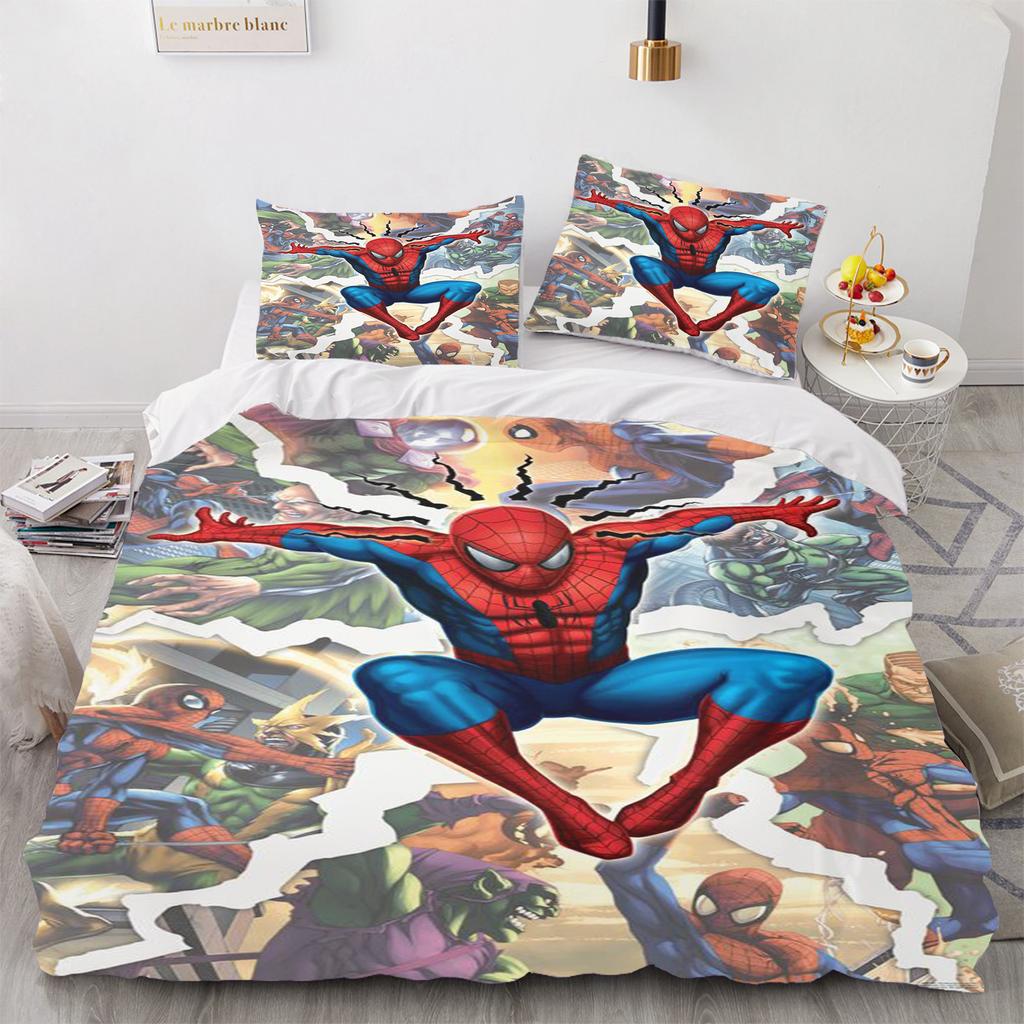 Marvel Spider-Man Duvet Cover Queen Size Bedding Set  Polyester 3-Piece Set 1 Quilt Cover Home Decor