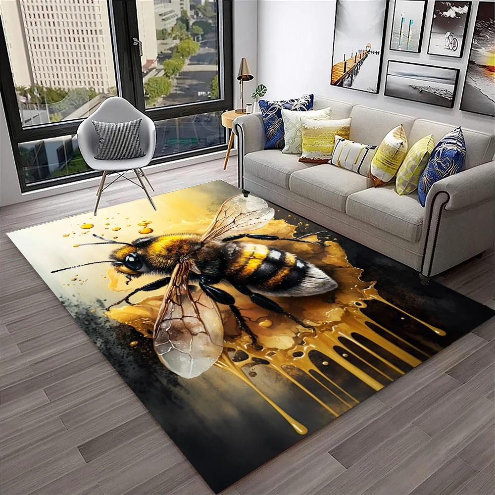 Cute Bee HoneyBee Insect Cartoon 3D Carpet Rug for Home Living Room Bedroom Sofa Doormat Decor,kids Area Rug Non-slip Floor Mat
