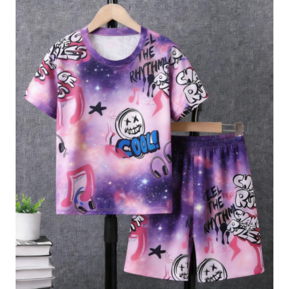 Letter Graffiti Printed Kids T-shirt and Shorts 2 Piece Set Summer Casual Outfit for Boys and Girls Kids Clothing