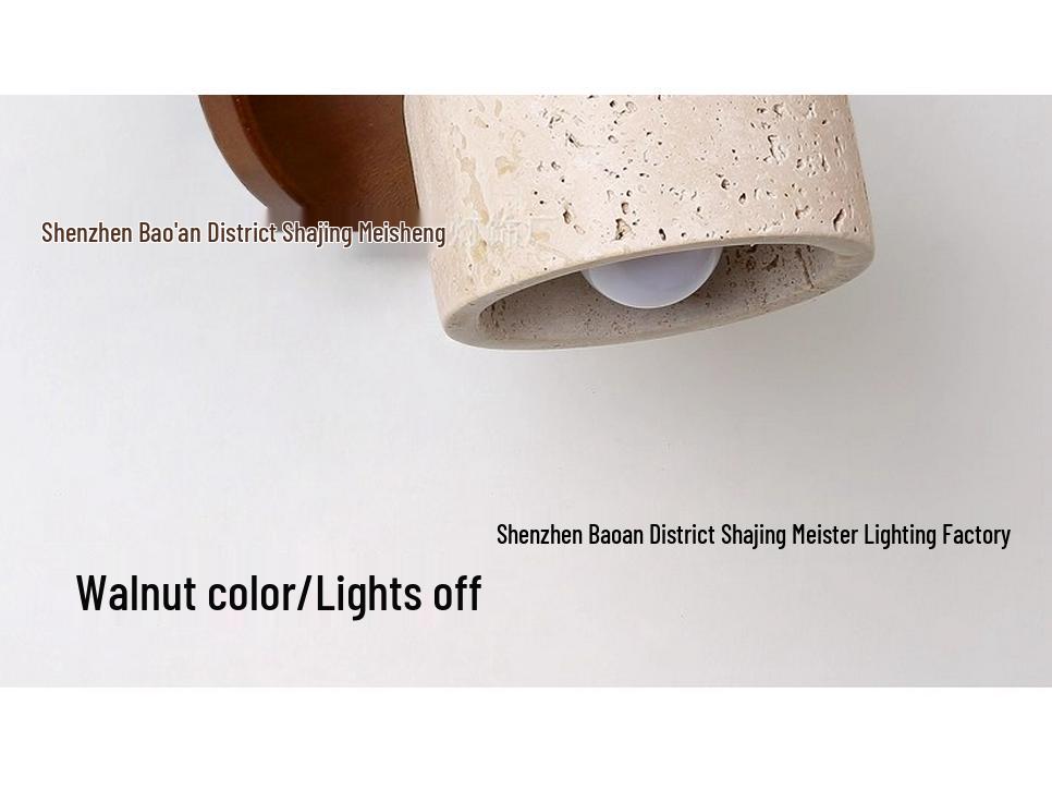 Retro Japanese Wabi-Sabi Yellow Stone Wall Lamp with Pull Cord Switch for Bedroom or Homestay