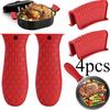 Set of 4 Silicone Heat-Resistant Handle Covers, Cast Iron Handle Covers, Silicone Pot Holders, Cast Iron Skillet Pads, Cast Iron Pot Handle Covers