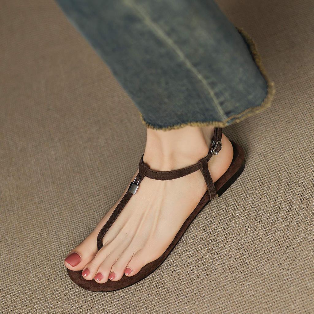 Krazing Pot Suede Summer Size 42 Low Heels Luxury Shoes European Design Women Women Peep Toe Slip On Sandals