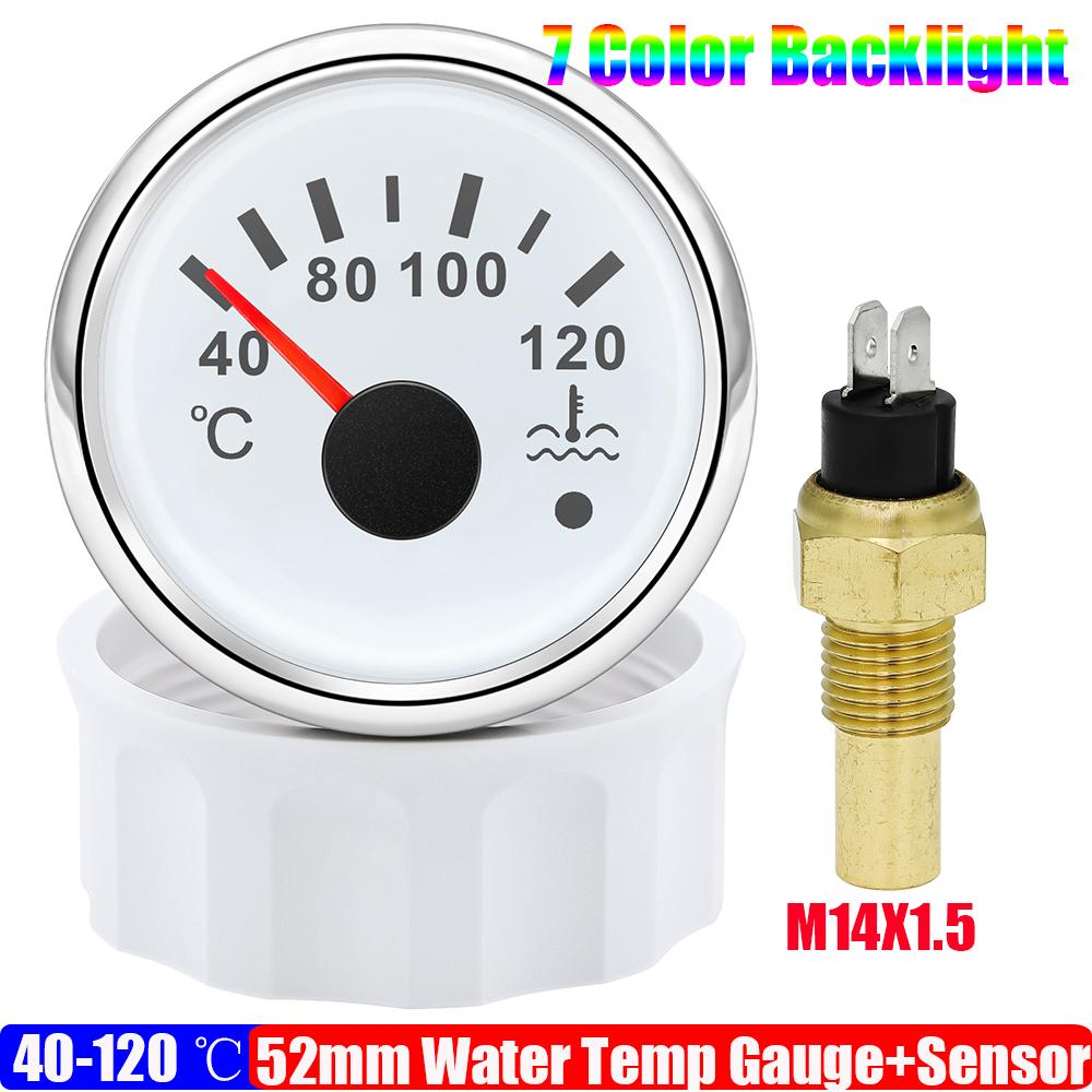 ZMFJH Waterproof 7 Color Light Pointer 52MM Water Temperature Gauge with Sensor Warning for Universal Car Marine Boat Temp Meter