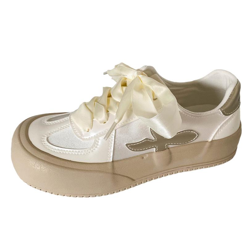 

BE-6739 Latex insole/lace ribbon shoelace thick sole big head board shoes women s ugly cute bread shoes little white 40