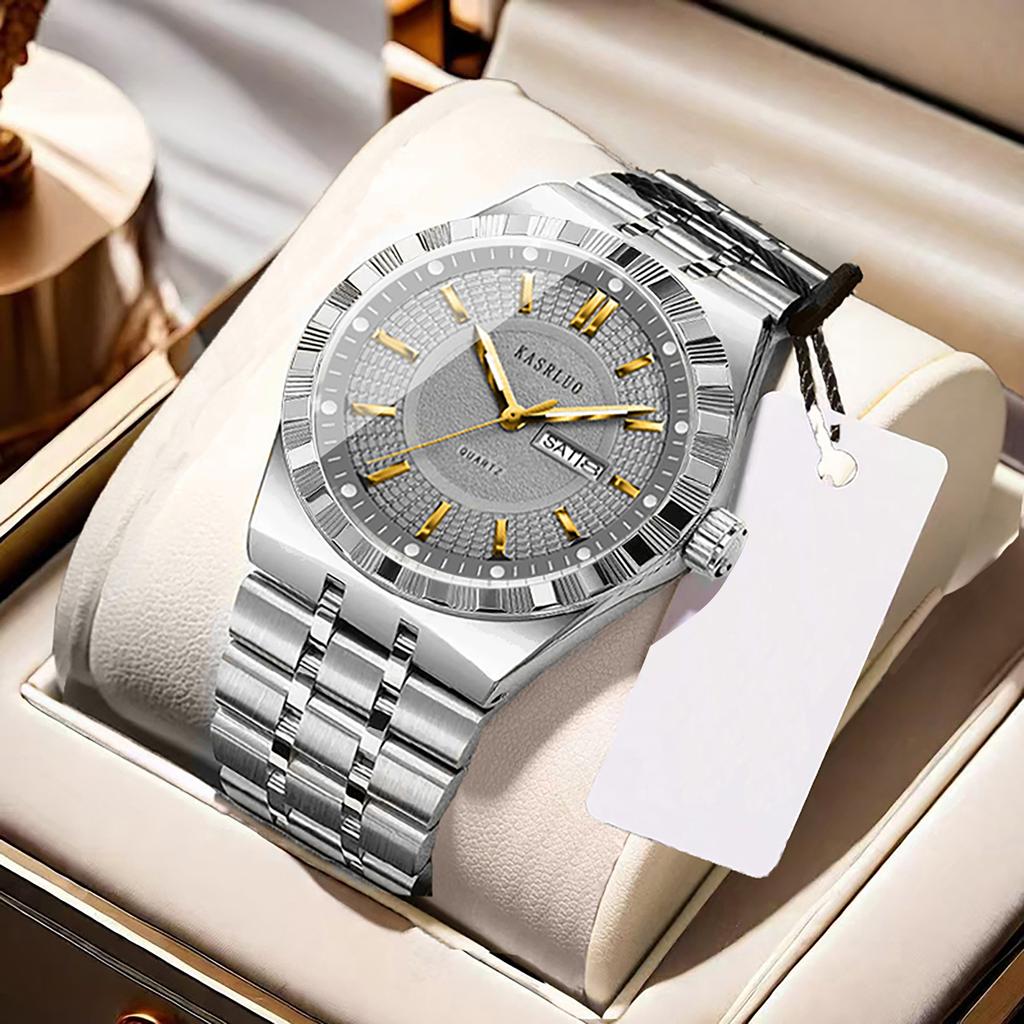 Montre pour homme Acier inoxydable Étanche Mode Non mécanique Lumineuse Calendrier Bracelet en acier Montre à quartz