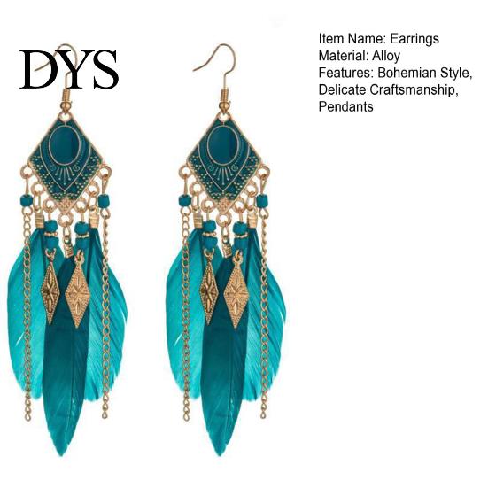 Ear Studs 1 Pair Hook Earrings Bohemian Oil Drip Geometric Rectangle Pendant Temperament Decoration Elegant Artificial Feather Tassel Dangle