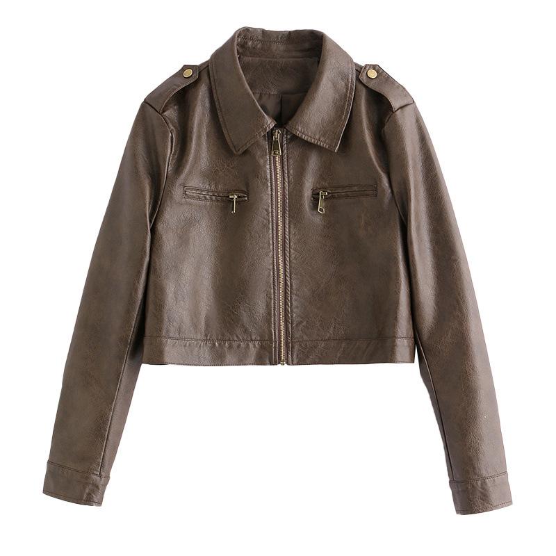 Design Leather Jacket Short Coat Women's Spring and Autumn New Thin Small Locomotive Leather Jacket Top