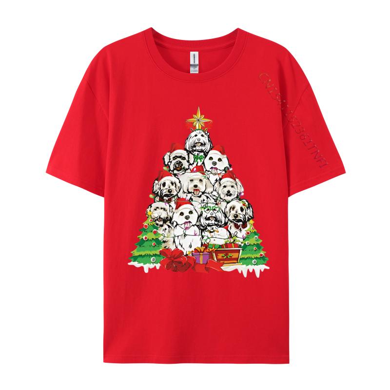 Christmas Pajama Maltese Tree Dog Xmas T Shirts Hip Hop Novelty Cotton Men Top Tshirts England Style